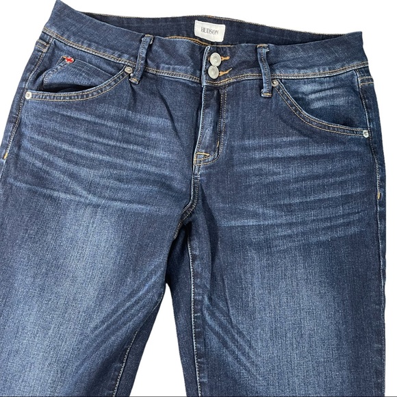 Hudson size 30 medium wash bootcut button flap back pocket distressed jeans EUC - Picture 8 of 16